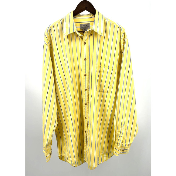 Eddie Bauer AKA Cotton Button Down Yellow Striped Shirt Men's Size XLT - Picture 1 of 5